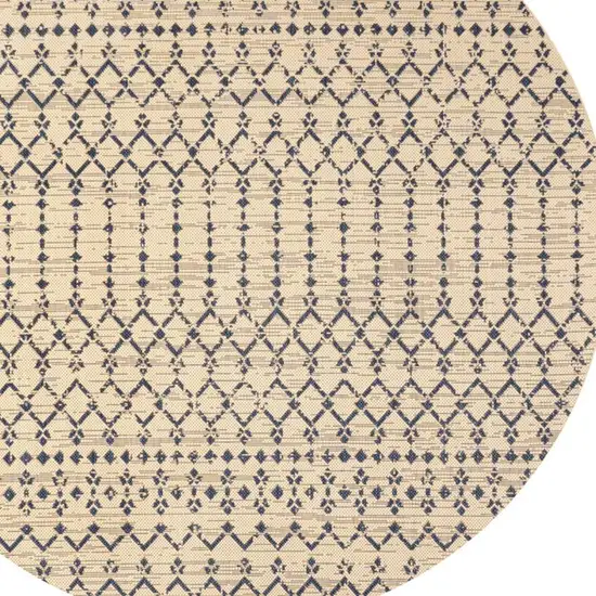 5' Beige And Navy Blue Round Trellis Indoor Outdoor Area Rug Photo 2