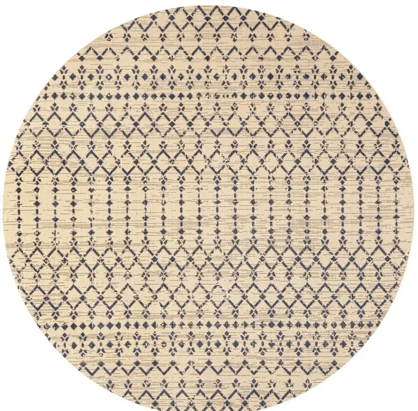 5' Beige And Navy Blue Round Trellis Indoor Outdoor Area Rug Photo 3