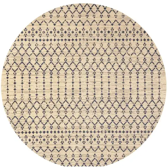 6' Beige And Navy Blue Round Trellis Indoor Outdoor Area Rug Photo 3