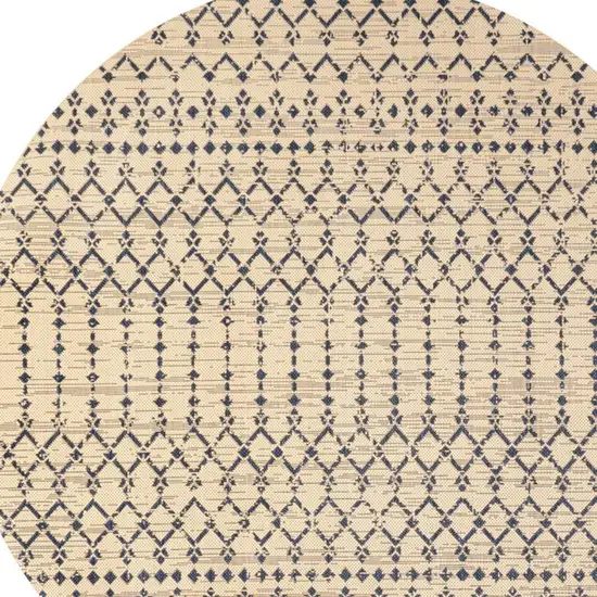 6' Beige And Navy Blue Round Trellis Indoor Outdoor Area Rug Photo 2