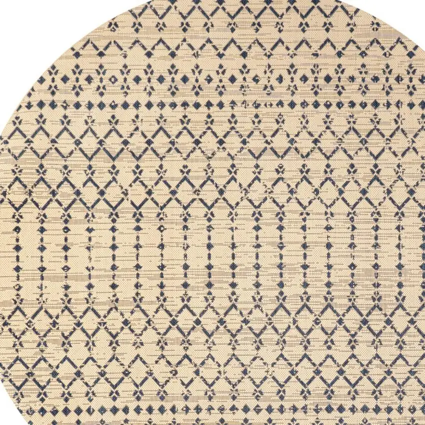 6' Beige And Navy Blue Round Trellis Indoor Outdoor Area Rug Photo 2