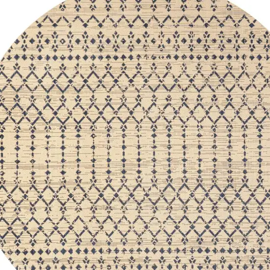 8' Beige And Navy Blue Round Trellis Indoor Outdoor Area Rug Photo 2