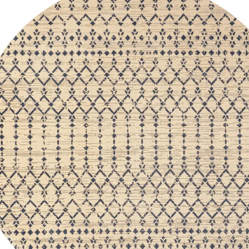 8' Beige And Navy Blue Round Trellis Indoor Outdoor Area Rug Photo 2