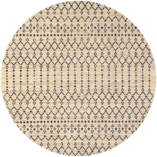 8' Beige And Navy Blue Round Trellis Indoor Outdoor Area Rug Photo 1