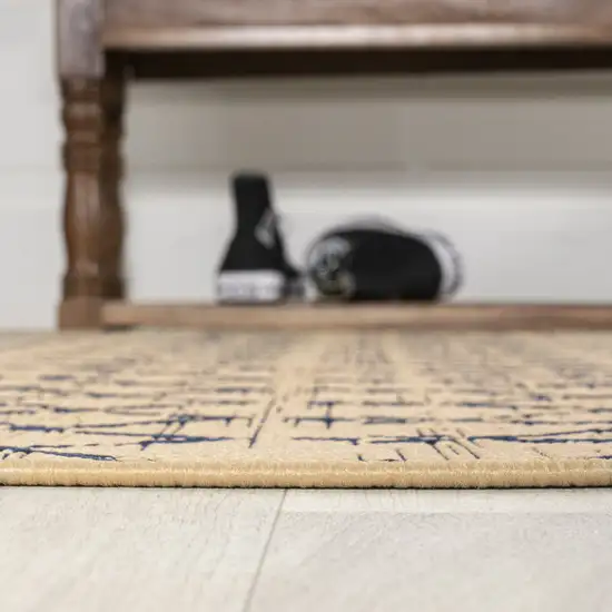 8' Beige And Navy Blue Round Trellis Indoor Outdoor Area Rug Photo 6