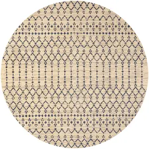 Photo of 9' Beige And Navy Blue Round Trellis Indoor Outdoor Area Rug