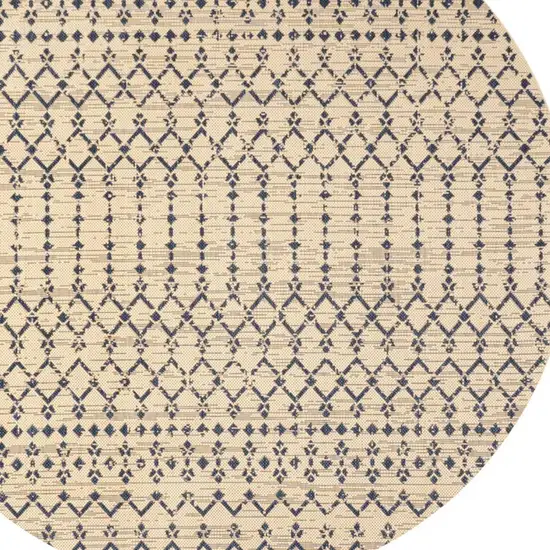 9' Beige And Navy Blue Round Trellis Indoor Outdoor Area Rug Photo 2