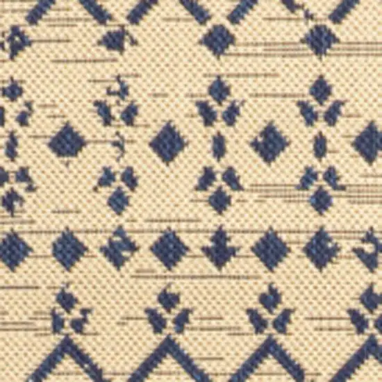5' Beige And Navy Blue Square Trellis Indoor Outdoor Area Rug Photo 3