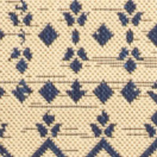 5' Beige And Navy Blue Square Trellis Indoor Outdoor Area Rug Photo 2