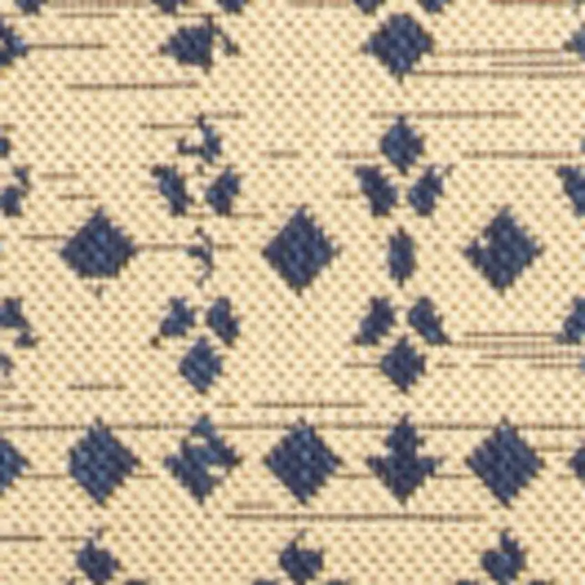 4' Beige And Navy Blue Square Trellis Indoor Outdoor Area Rug Photo 2