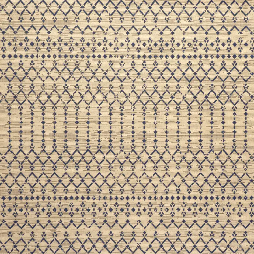 4' Beige And Navy Blue Square Trellis Indoor Outdoor Area Rug Photo 3