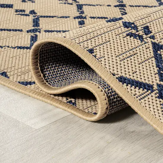 6' Beige And Navy Blue Square Trellis Indoor Outdoor Area Rug Photo 9
