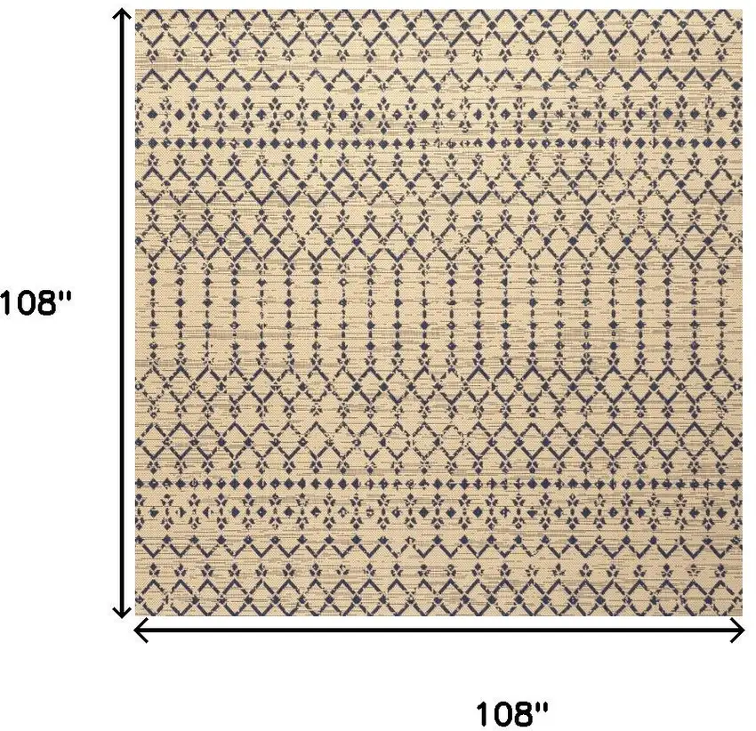 9' Beige And Navy Blue Square Trellis Indoor Outdoor Area Rug Photo 9