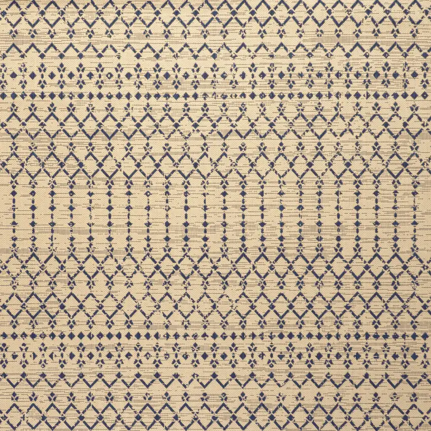 9' Beige And Navy Blue Square Trellis Indoor Outdoor Area Rug Photo 1
