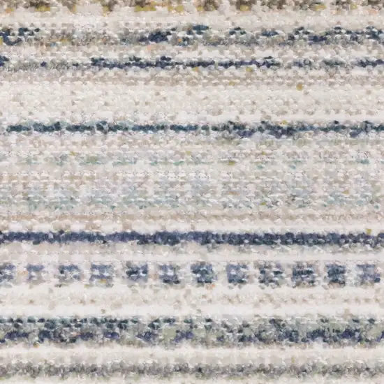 8' Beige And Navy Blue Striped Runner Rug Photo 8