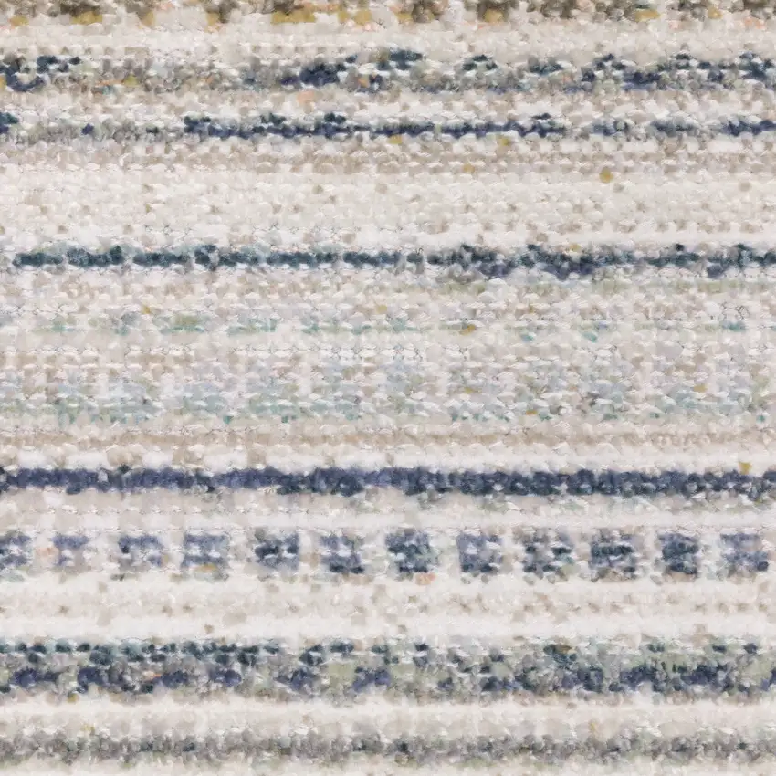8' Beige And Navy Blue Striped Runner Rug Photo 8