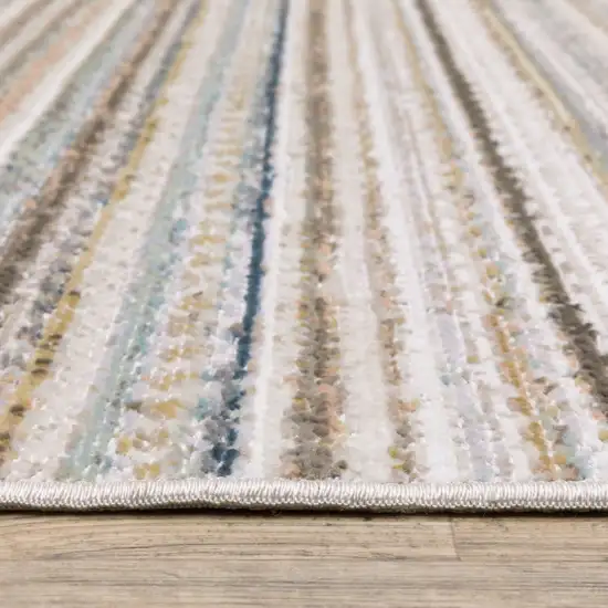 8' Beige And Navy Blue Striped Runner Rug Photo 7