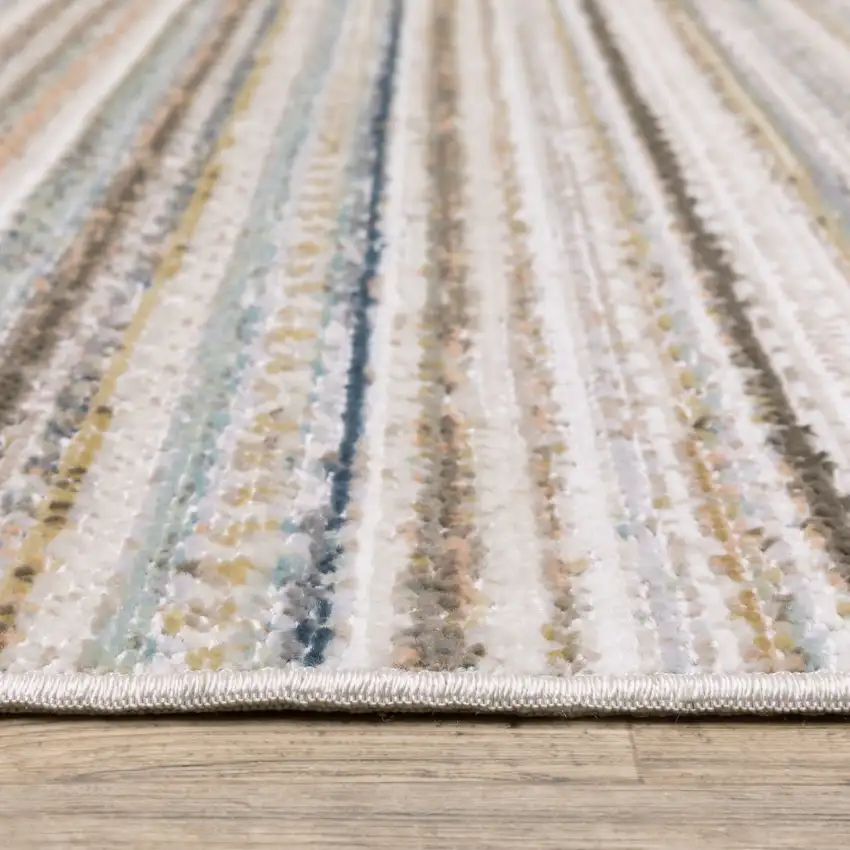 8' Beige And Navy Blue Striped Runner Rug Photo 7