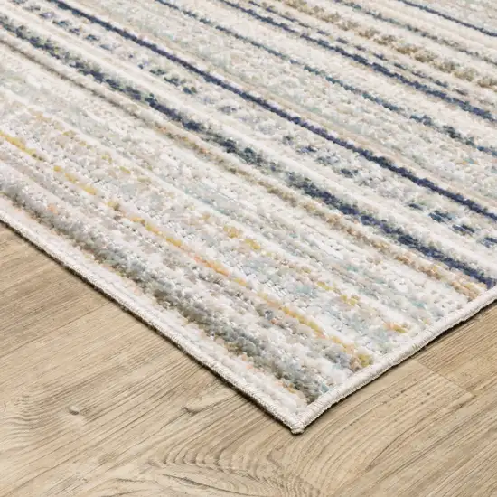 8' Beige And Navy Blue Striped Runner Rug Photo 6