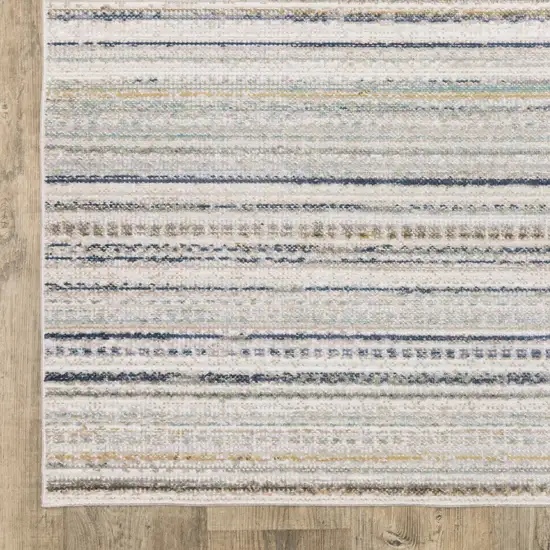 8' Beige And Navy Blue Striped Runner Rug Photo 9