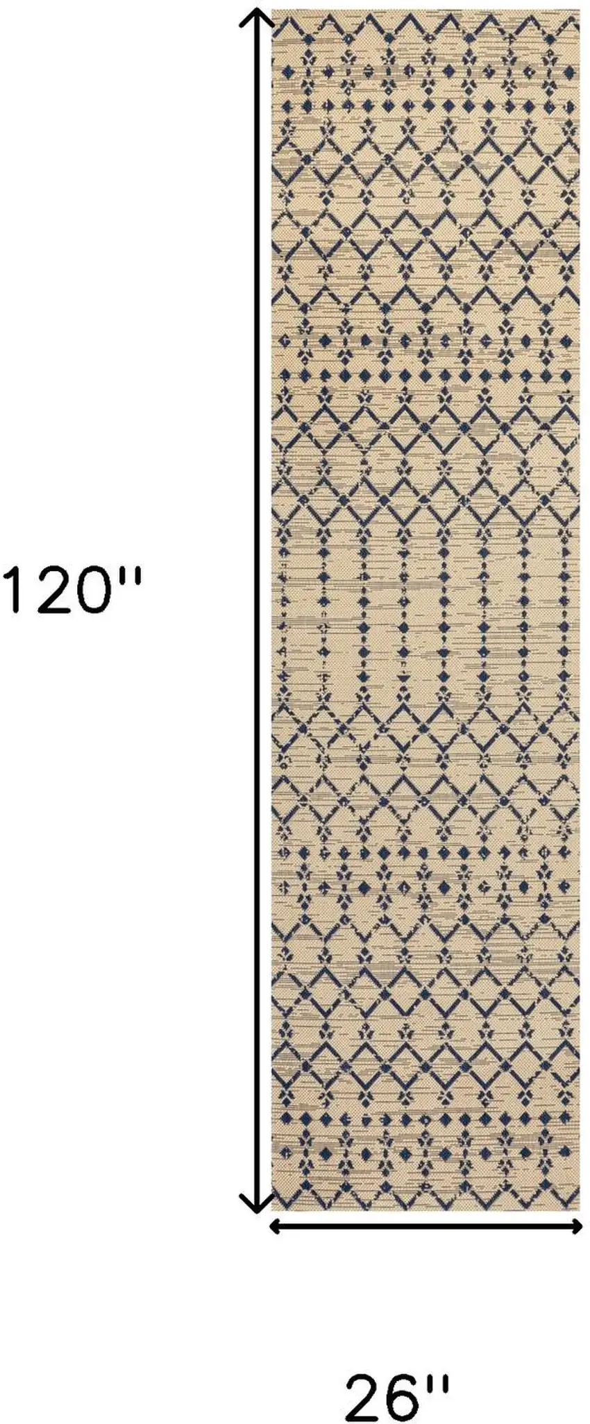 10' Beige And Navy Blue Trellis Indoor Outdoor Runner Rug Photo 9