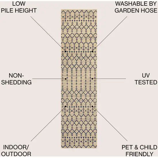 8' Beige And Navy Blue Trellis Indoor Outdoor Runner Rug Photo 7