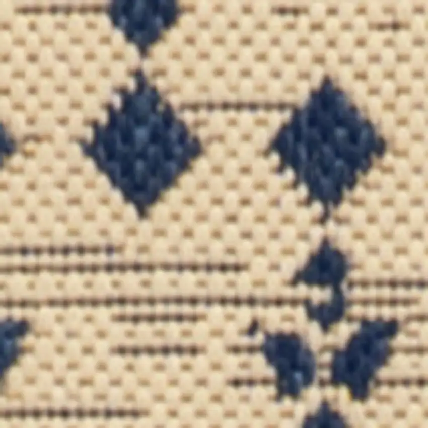 8' Beige And Navy Blue Trellis Indoor Outdoor Runner Rug Photo 2