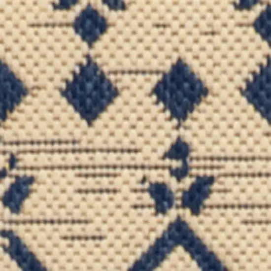8' Beige And Navy Blue Trellis Indoor Outdoor Runner Rug Photo 3