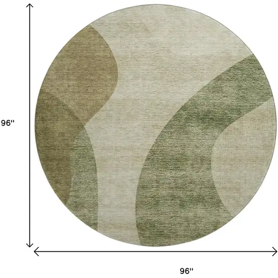 8' Beige And Olive Green Geometric Washable Round Rug With UV Protection Photo 3