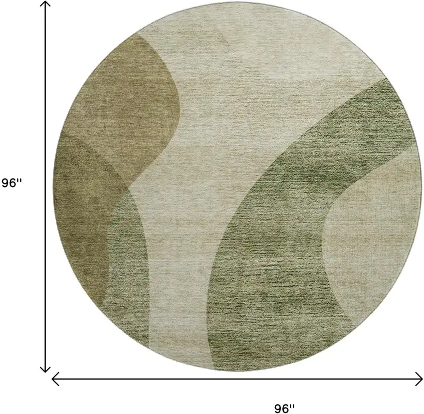 8' Beige And Olive Green Geometric Washable Round Rug With UV Protection Photo 3