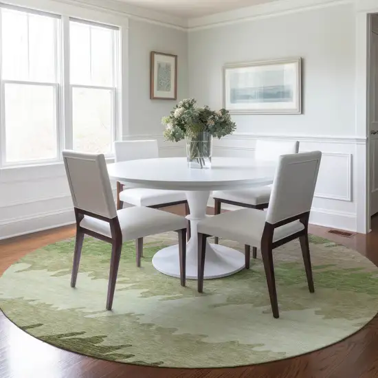 8' Beige And Olive Green Round Striped Washable Indoor Outdoor Area Rug Photo 7