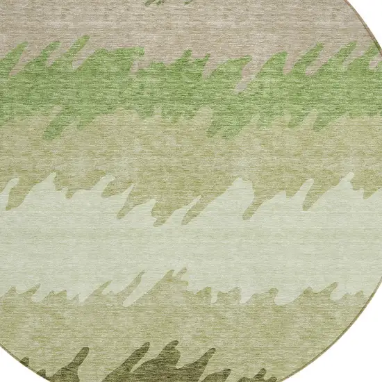 8' Beige And Olive Green Round Striped Washable Indoor Outdoor Area Rug Photo 4