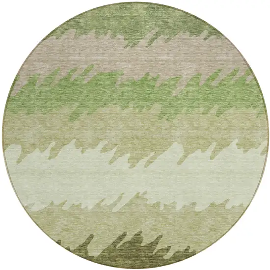 8' Beige And Olive Green Round Striped Washable Indoor Outdoor Area Rug Photo 2