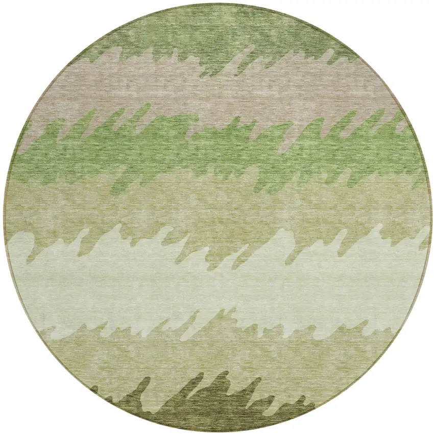 8' Beige And Olive Green Round Striped Washable Indoor Outdoor Area Rug Photo 2