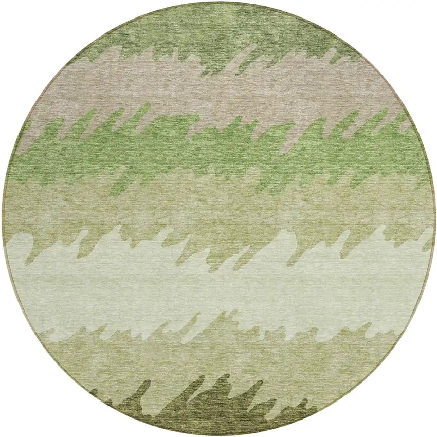 8' Beige And Olive Green Round Striped Washable Indoor Outdoor Area Rug Photo 2
