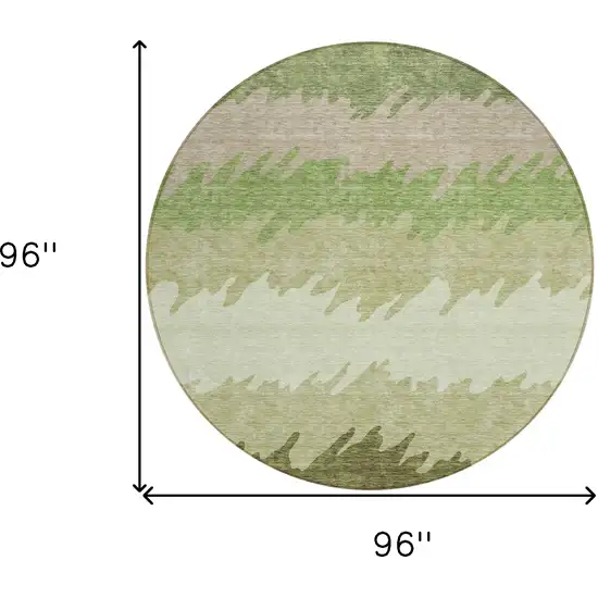 8' Beige And Olive Green Round Striped Washable Indoor Outdoor Area Rug Photo 8