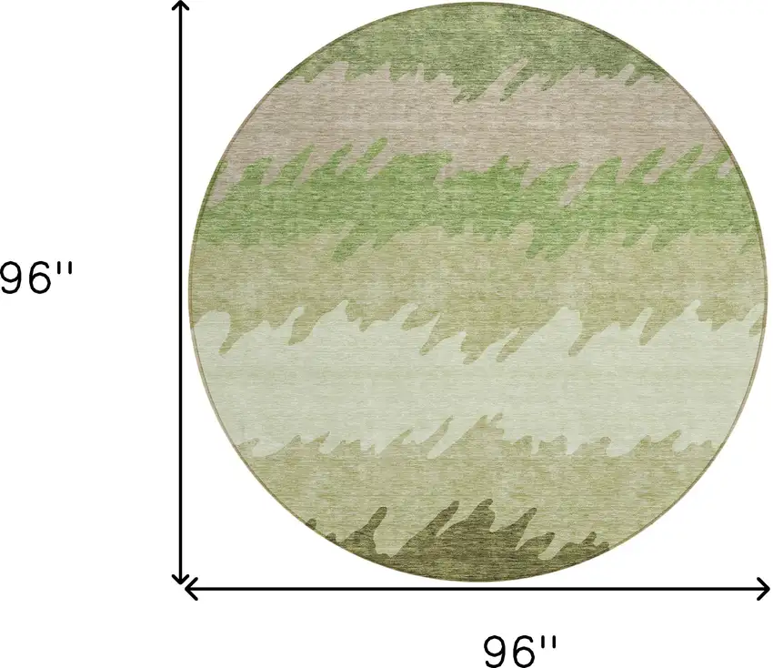 8' Beige And Olive Green Round Striped Washable Indoor Outdoor Area Rug Photo 8