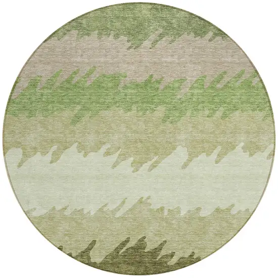 8' Beige And Olive Green Round Striped Washable Indoor Outdoor Area Rug Photo 5