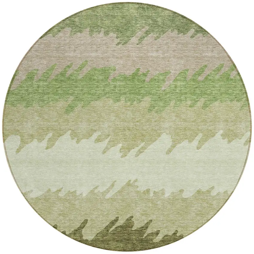 8' Beige And Olive Green Round Striped Washable Indoor Outdoor Area Rug Photo 5