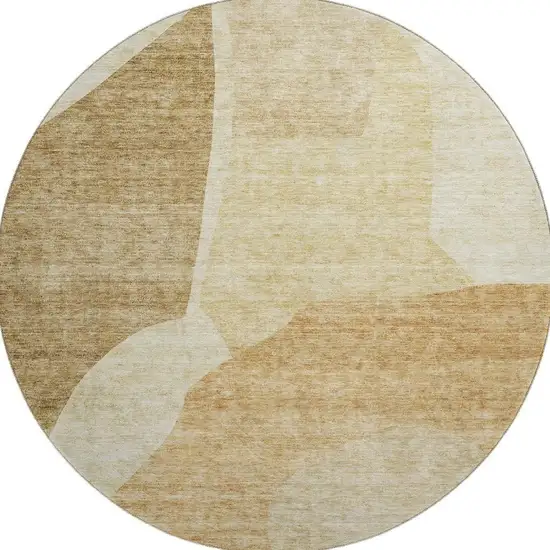 8' Beige And Orange Abstract Washable Round Rug With UV Protection Photo 3