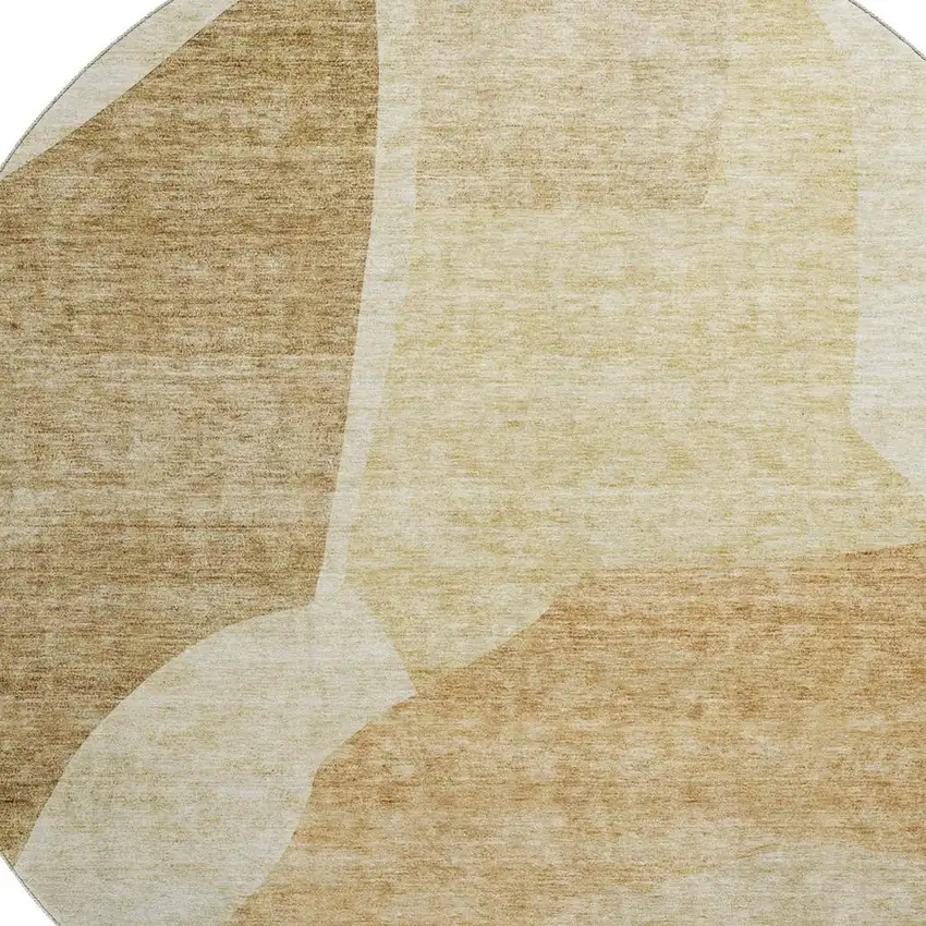8' Beige And Orange Abstract Washable Round Rug With UV Protection Photo 2