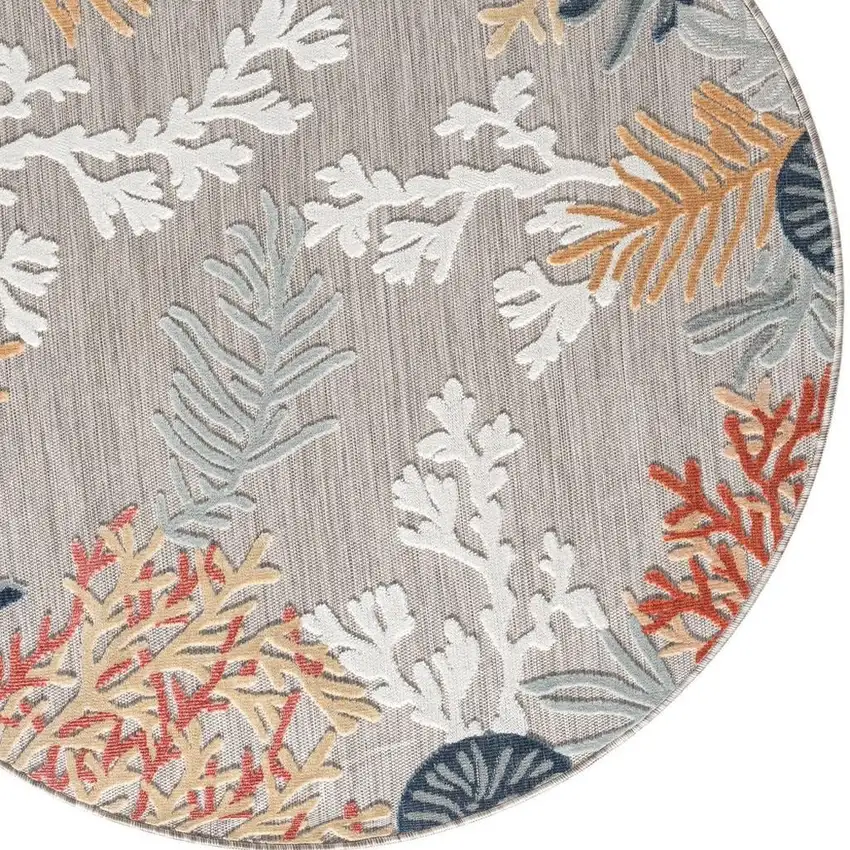 8' Beige And Orange Coral Round Rug Photo 2