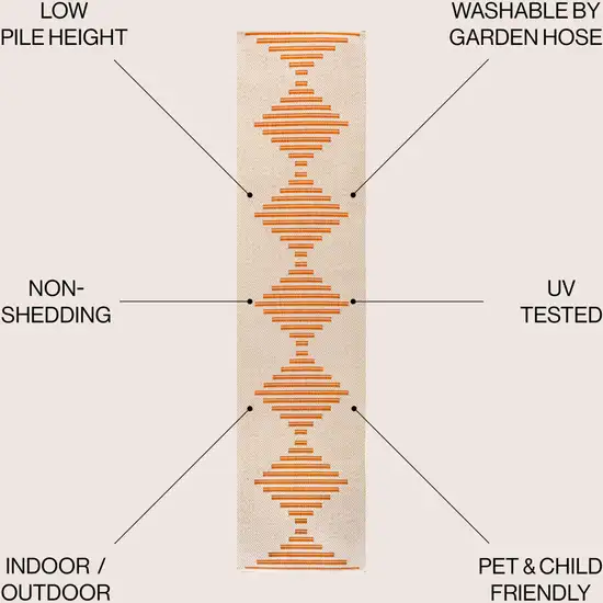 8' Beige And Orange Striped Indoor Outdoor Runner Rug Photo 8