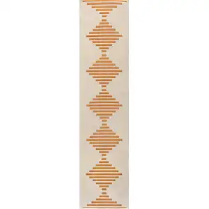 Photo of 8' Beige And Orange Striped Indoor Outdoor Runner Rug
