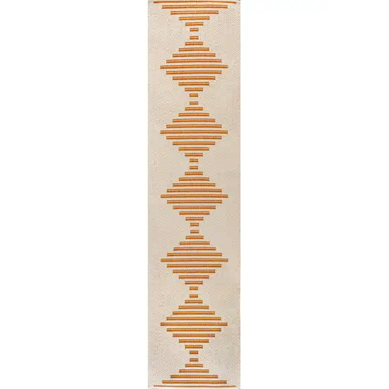 8' Beige And Orange Striped Indoor Outdoor Runner Rug Photo 1