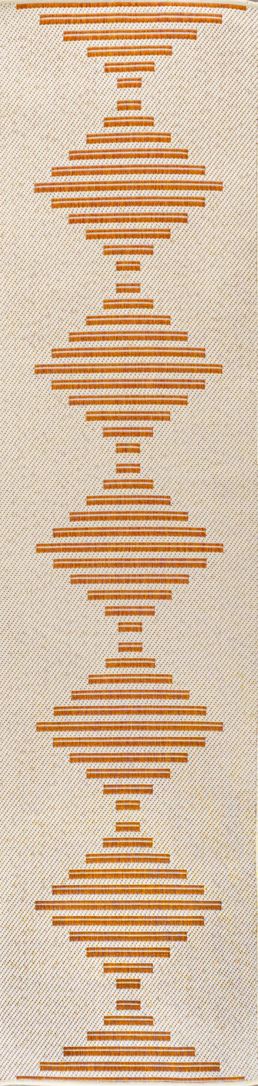 8' Beige And Orange Striped Indoor Outdoor Runner Rug Photo 1
