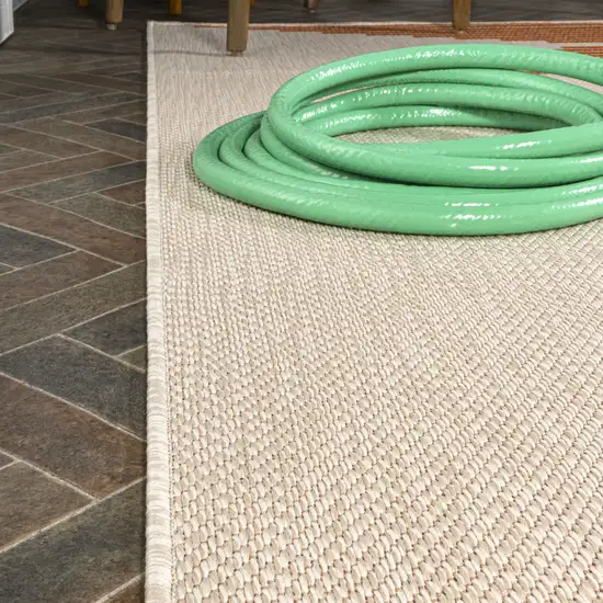 8' Beige And Orange Striped Indoor Outdoor Runner Rug Photo 7