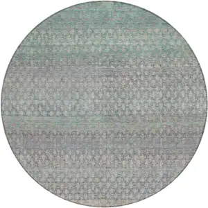Photo of 8' Beige And Pale Aqua Round Abstract Washable Indoor Outdoor Area Rug