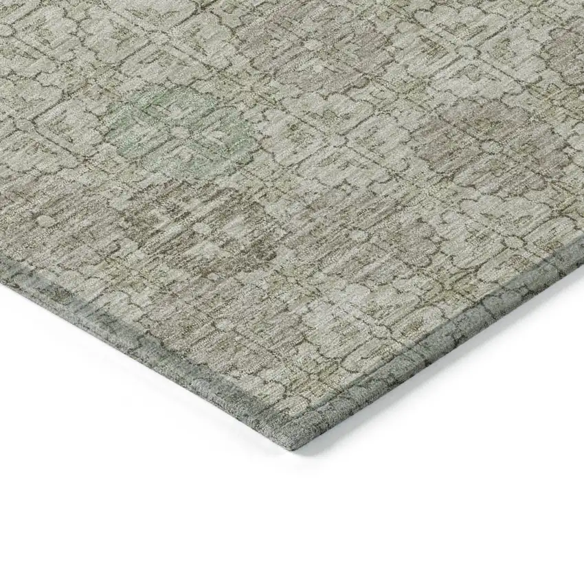 8' Beige And Pale Aqua Round Geometric Washable Indoor Outdoor Area Rug Photo 9