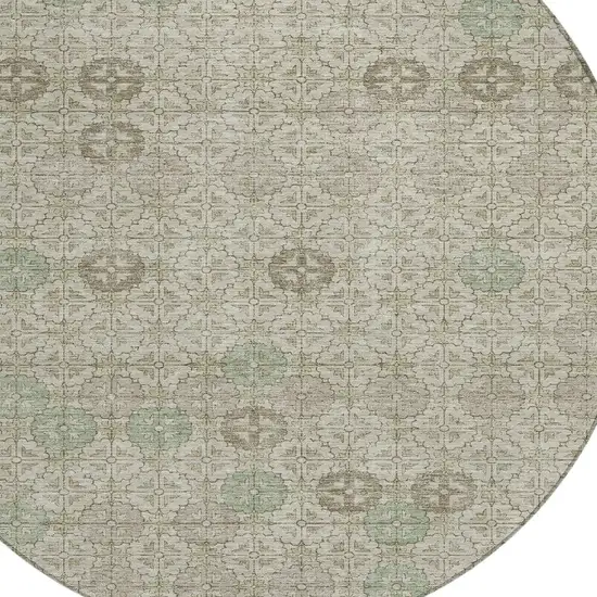 8' Beige And Pale Aqua Round Geometric Washable Indoor Outdoor Area Rug Photo 7